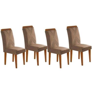 Imagem de Cadeira De Cozinha Amsterdã Kit 4 Un Imbuia Suede Capuccino Rufato