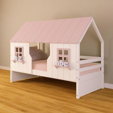 Imagem de Cama Casinha Encantada Madeira Maciça Branco/ Rosa Housin