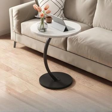 Imagem de Mesa lateral decorativa com cantos arredondados - mesa multifuncional para sofá/cabeceira, compacta e segura (Mármore Branco)