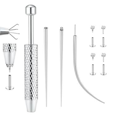 Imagem de ZZHDCC 16G 18G Ferramenta de aperto de bola afunilada para troca de joias de aço cirúrgico pino rosqueado sem rosca e costas planas sem rosca Kit de piercing corporal para orelha, nariz, lábio, umbigo