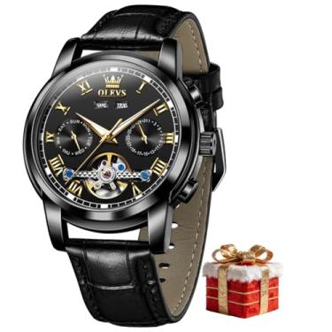 Imagem de OLEVS Relógio masculino automático luxuoso turbilhão cronógrafo mostrador grande calendário automático relógios de pulso para homens negócios fase da lua relógios masculinos mecânicos luminosos à