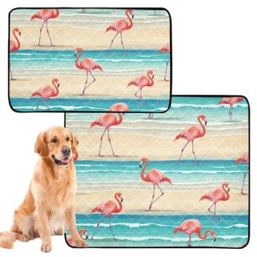 Imagem de Tapete reutilizável para animais de estimação flamingos rosa, turquesa, mar, para animais de estimação, para cães, laváveis, à prova d 'água, cercadinho de brinquedo para cães, pequeno x pacote com 3