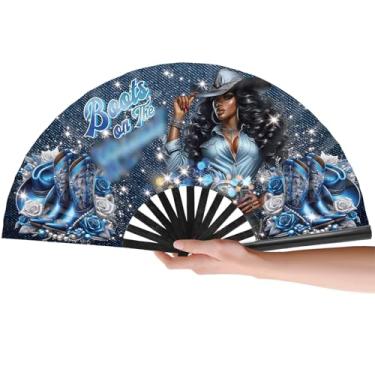 Imagem de Falueqg Leque Boots on The Ground - Fãs grandes de 66 cm para dança de linha, fãs de clack ocidental, leques dobráveis à mão cowgirl caubói para mulheres, dobráveis, ventiladores de pop para festas de