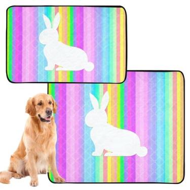 Imagem de TSENQUE Almofada de xixi para animais de estimação com listras de arco-íris de coelho branco, lavável, impermeável, antiderrapante, à prova de vazamento, almofadas de penico para cães, pequeno x