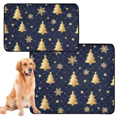 Imagem de Almofada reutilizável dourada para árvores de Natal azul para cães de estimação, tapete lavável à prova d'água para gaiola de cachorro, almofadas absorventes de treinamento para penico, pequeno x