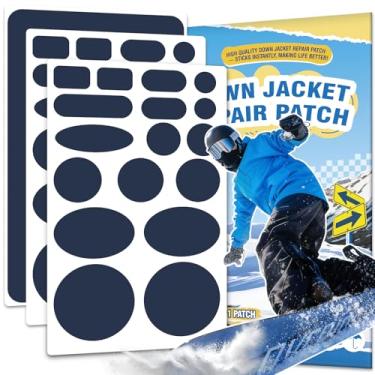 Imagem de Kit de remendo de reparo de jaqueta de penas, 35 peças, remendos de nylon pré-cortados para roupas, fita de tecido autoadesiva, impermeável, leve, equipamento para uso externo, fita de reparo tenaz