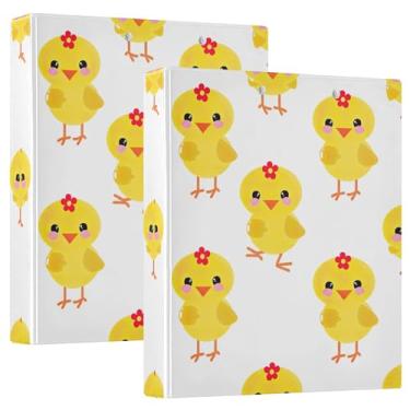 Imagem de Fichários fofos com três anéis de galinhas amarelas 3 cm comporta 200 folhas, 3 pastas de anéis florais redondos para escritório, 31,5 x 27 x 6 cm, 1 pacote