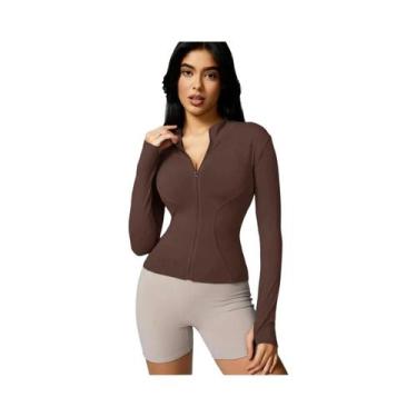 Imagem de Jaqueta Esportiva Feminina De Manga Longa Com Zíper E Gola Alta Em Cor
