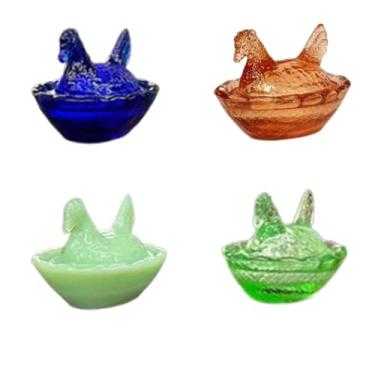 Imagem de KoovDem Mini estatuetas de galinha de Páscoa de resina, colecionáveis decorativos de galinha para decoração de casa, recheios de cesta de férias (4 cores misturadas)