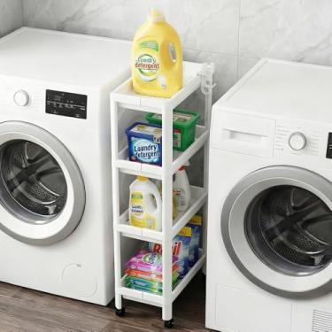 Imagem de Moryimi Carrinho de lavanderia entre lavadora e secadora, carrinho de lavanderia fino expansível com rodas, carrinhos de rodinhas finos de 4 camadas para organização e armazenamento de lavanderia