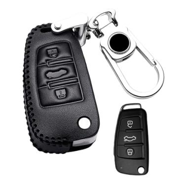 Imagem de Capa de couro para chave de carro, compatível com audi a1 a3 a4 a5 q7 a6 c5 c6, capa remota, estilo de carro, chaveiro(019-K-B)