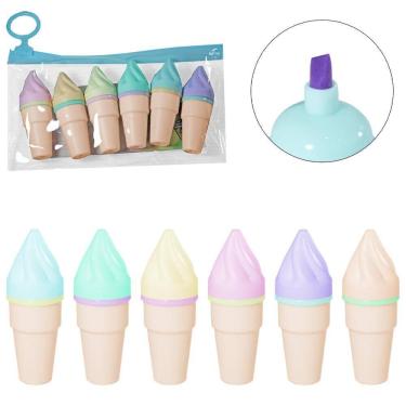 Imagem de Caneta Marca Texto Fofa 06 Peças Sorvete Color