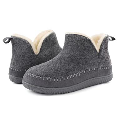 Imagem de ZIZOR Pantufas femininas mocassim com espuma viscoelástica aconchegante, sapatos femininos quentinhos sem cadarço com sola de borracha rígida para uso interno, Cinza, 11