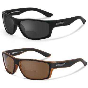 Imagem de Missfive Pacote com 2 óculos de sol bifocais masculinos com lentes embutidas, armação esportiva, atualizada, proteção UV400, óculos de condução e leitura para uso ao ar livre + 2,5 (escuro/marrom)