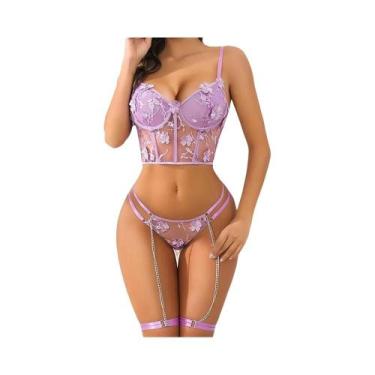 Imagem de Conjunto De Lingerie Sexy Transparente Para Mulheres, Sutiã, Calcinha 