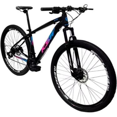Imagem de BICICLETA ALUMÍNIO ARO 29 KSW 24V SHIMANO COM SUSPENSAO E FREIO A DISCO TAMANHO 15 PRETO AZUL ROSA-Unissex