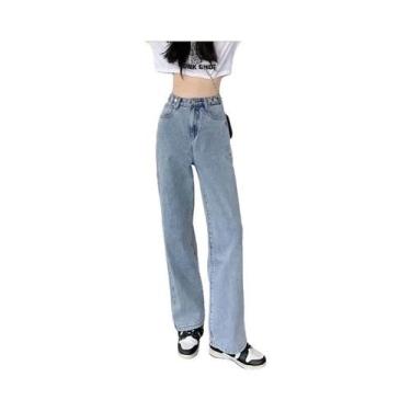 Imagem de Calças Jeans De Algodão De Cintura Alta Ajustáveis Estilo Retrô Confor