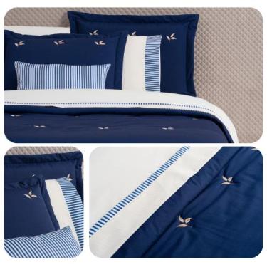 Imagem de Kit Cobre Leito Bordado com Jogo de Lençol Casal, Queen ou King Algodã