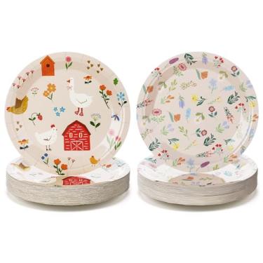 Imagem de Gandeer 100 peças One Silly Goose decoração de festa de aniversário temática de fazenda decorações de festa 23 cm pratos de papel descartáveis decoração de aniversário agricultor chá de bebê primavera