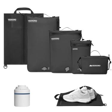 Imagem de YEEKORO Conjunto de 5 sacos de vácuo para viagens, organizadores reutilizáveis profissionais IPX8, cubo de embalagem de compressão para malas, bolsas duráveis para economia de espaço - Essenciais de