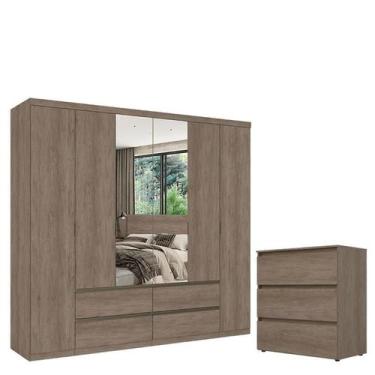 Imagem de Guarda Roupa Casal Nobre 6 Portas Glass e Cômoda Gaveteiro Condessa Ru