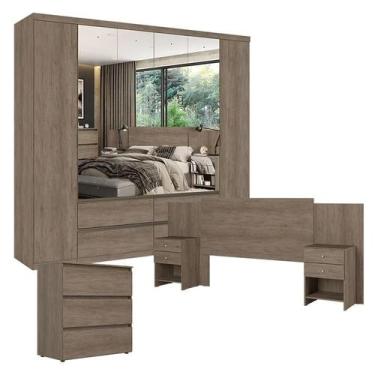 Imagem de Guarda Roupa Casal Nobre 6 Portas Full Glass com Cômoda Gaveteiro Cond