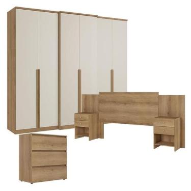 Imagem de Guarda Roupa Casal Valência 6 Portas Capuccino Off White com Cômoda Ga