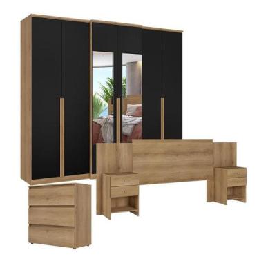 Imagem de Guarda Roupa Casal Valência 6 Portas Glass Capuccino Preto com Cômoda 