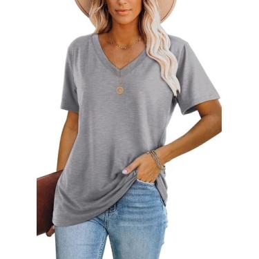 Imagem de Camiseta feminina Lunivop de verão com decote em V, manga curta, cinza