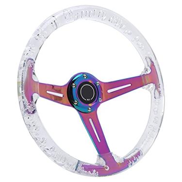 Imagem de Keenso Volante, Volante de Carro de 14 Polegadas, Design de 6 Furos, Construção Em Aço Acrílico de Alto Brilho, para Carro de Corrida Atv Kart Utv (Branca)