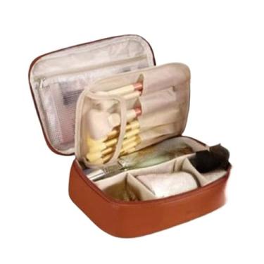 Imagem de Necessaire Feminina para Viagem Impermeável com Zíper – Organizador de Maquiagem de Alta Capacidade(Marrom)