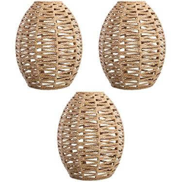 Imagem de 3 unidades de tecido pingente abajur abajur pendente abajur corda de cânhamo substituição de abajur para sala de estar quarto hotel restaurante, cáqui