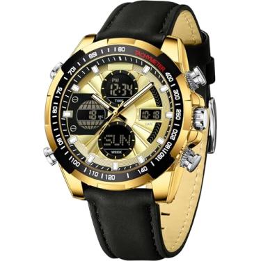 Imagem de findtime Relógio masculino digital militar, pulseira de couro, caixa de liga metálica, à prova d'água, relógio analógico, vestido de luxo, relógio de pulso de designer esportivo, relógio de pulso