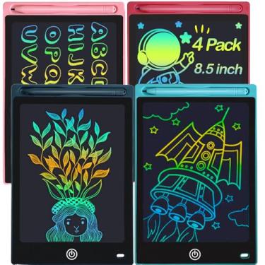 Imagem de Tablet de escrita LCD para crianças, pacote com 4, 21 cm, colorido, bloco de desenho, quadro educativo, para crianças de 3, 4, 5, 6, 7 e 8 anos, lembrancinha de festa de aniversário e Natal