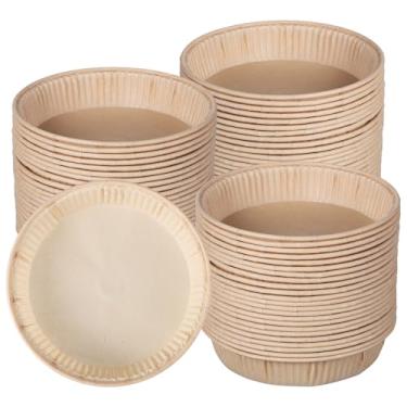 Imagem de Baluue Pacote com 100 formas de papel de 10 cm, forros de cupcake descartáveis para muffin, formas redondas de panetone bege natural, embalagens de bolo independentes à prova de gordura para festa no