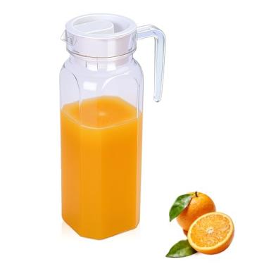 Imagem de WELKOR Jarra de suco de plástico com tampas, 1300 ml de grande capacidade, inquebrável e livre de BPA para chá, limonada, sangria, suco, bebidas (design quadrado)