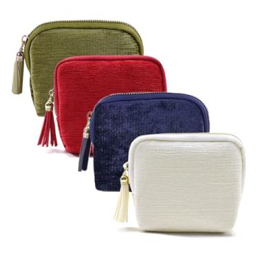 Imagem de GEPAPE Estojo organizador de joias de viagem, bolsa organizadora de joias de veludo, para anéis de viagem, colares, brincos, pulseiras (4 peças (verde-oliva, azul gema, branco marfim, vermelho))