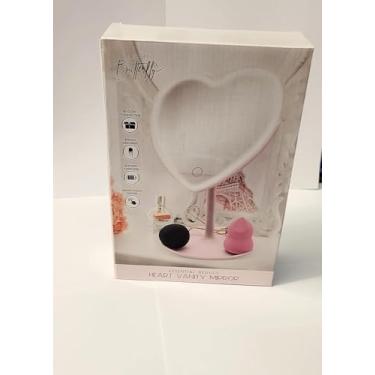 Imagem de Espelho de maquiagem Urban Butterfly em forma de coração com luz LED, rosa, operado por bateria, rotação de 180 graus, bandeja de armazenamento embutida, toque inteligente liga/desliga