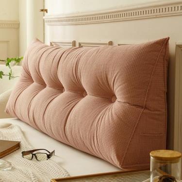 Imagem de BAHULA Almofada triangular de cabeceira de cunha, almofada de leitura grande para descanso de cama, suporte de posicionamento do encosto, almofada de reforço com capa removível, rosa, 80 x 50 x 20 cm