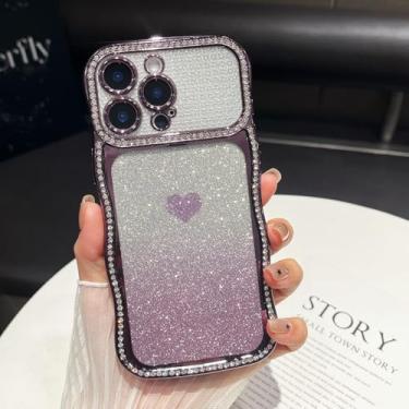 Imagem de ZTOFERA Capa de diamante brilhante para iPhone 15 Pro Max, moldura ondulada encaracolada com cartão de padrão gradiente, TPU macio fino e capa protetora completa para câmera, design bonito e