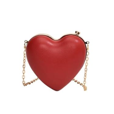 Imagem de Bolsa de ombro feminina luxuosa em forma de coração para festa de casamento adorável mini bolsa de corrente, Vermelho escuro, One Size