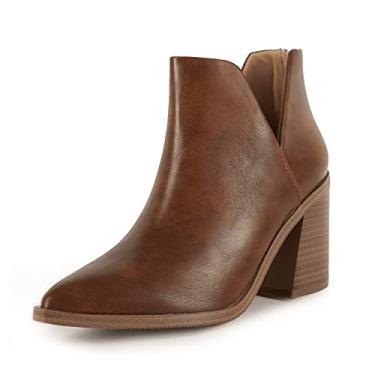 Imagem de Botas femininas de cano curto, sem cadarço, bico fino, pele de cobra, grosso, empilhado, salto médio, 1 marrom, 7