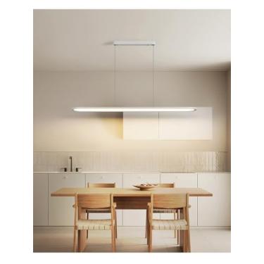 Imagem de Luminária de mesa pendente LED dimerizável com controle remoto para sala de jantar, bar, escritório, loja, cozinha e sala de estar, design moderno, modelo D423 (branca, 120 cm de comprimento