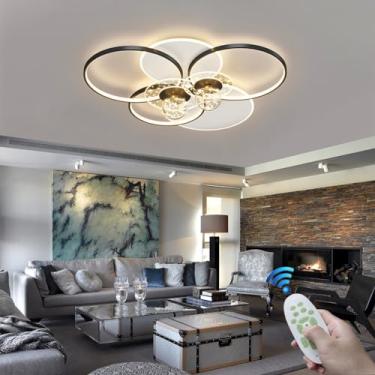 Imagem de Luminária de teto moderna em LED, criativa, em formato de anel, para sala de estar. Lustre dourado com luz dimerizável e controle remoto, função de luz noturna. Ideal para quartos de hotel,