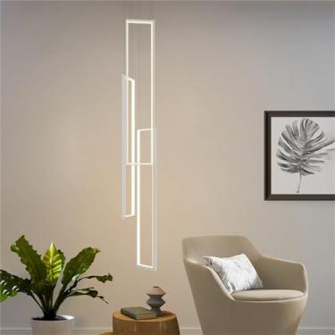 Imagem de Luminária pendente moderna para sala de estar, LED dimerizável com controle remoto, lustre geométrico estilo villa em alumínio e acrílico, ideal para escada, quarto, sala de jantar e porta d