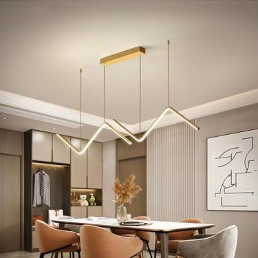 Imagem de Luminária pendente moderna de LED com formato de onda para mesa de jantar, com intensidade ajustável e controle remoto. Ideal para sala de estar, quarto, escritório ou sala de jantar (dourad