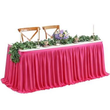 Imagem de Wish Care Saia de mesa rosa choque longa de 4,3 m para mesas retangulares – Saia de mesa plissada de poliéster resistente a vincos para festas, casamentos, escritório