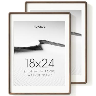 Imagem de FLYJOE Conjunto de 2 porta-retratos de 45,7 x 61 cm, moldura de madeira de nogueira maciça natural com vidro temperado, canto arredondado feito à mão, moldura de madeira 45,7 x 61,8 cm fosco para