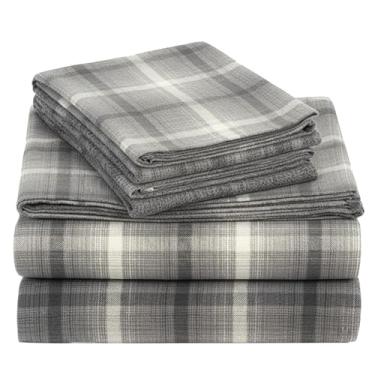 Imagem de California Design Den Conjunto de lençóis de cama casal de flanela - Feito em Portugal 100% algodão, substancial, veludo macio, conjunto de lençóis de flanela 4 peças, escovado, bolsos extra profundos