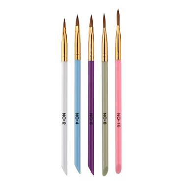 Imagem de 5pcs Conjunto de Pincéis Arte Unhas Acrílico - Pincel Pintura Ponta Dupla 3D para Gravura Beleza DIY